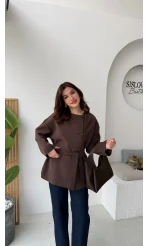 Yazzy Kemerli Kısa Trenç - Acı Kahve - Kod: 7672