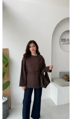 Yazzy Kemerli Kısa Trenç - Acı Kahve - Kod: 7672