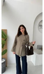 Yazzy Kemerli Kısa Trenç - Haki - Kod: 7672