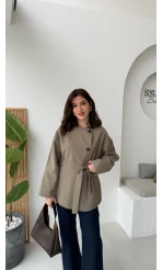 Yazzy Kemerli Kısa Trenç - Haki - Kod: 7672