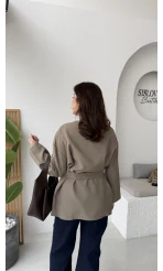 Yazzy Kemerli Kısa Trenç - Haki - Kod: 7672