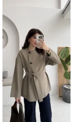 Yazzy Kemerli Kısa Trenç - Haki - Kod: 7672