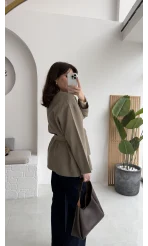 Yazzy Kemerli Kısa Trenç - Haki - Kod: 7672