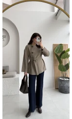 Yazzy Kemerli Kısa Trenç - Haki - Kod: 7672