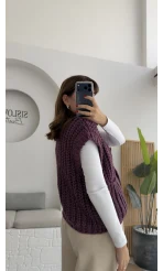 Yelek Büyük Düğmeli Örgü - Mor