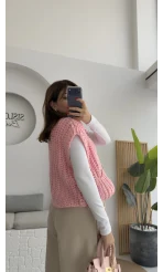 Yelek Büyük Düğmeli Örgü - Pembe