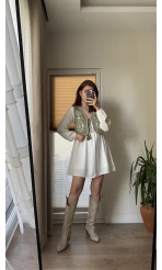 Yelekli Elbise Beyaz - Haki