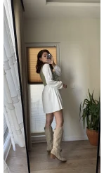 Yelekli Elbise Beyaz - Haki