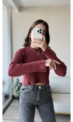 Yıkamalı Yırtık Kazak Bordo