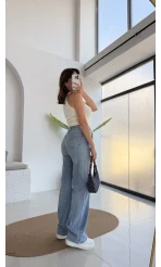 Yırtık Detay Mavi Yüksek Bel Denim Jean Pantolon - Kod: 1002