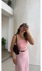 Yırtmaç Detay Straplez Göğüs Pedli Body - Pembe