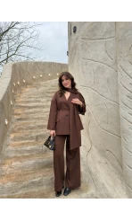 Yuna Fular Detay Bağcıklı Ceket Takım - Acı Kahve - Kod: 6003