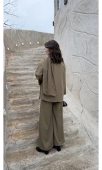 Yuna Fular Detay Bağcıklı Ceket Takım - Haki - Kod: 6003