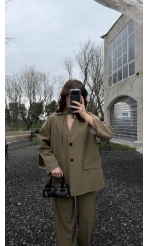 Yuna Fular Detay Bağcıklı Ceket Takım - Haki - Kod: 6003