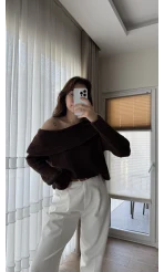 Yves Kayık Yaka Kazak Acı Kahve