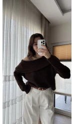 Yves Kayık Yaka Kazak Acı Kahve