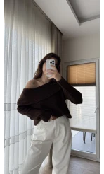 Yves Kayık Yaka Kazak Acı Kahve