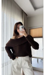 Yves Kayık Yaka Kazak Acı Kahve