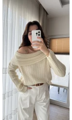 Yves Kayık Yaka Kazak Ekru