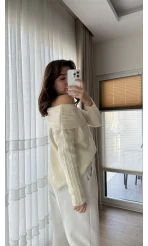 Yves Kayık Yaka Kazak Ekru