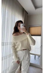 Yves Kayık Yaka Kazak Ekru