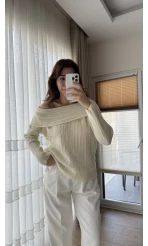 Yves Kayık Yaka Kazak Ekru