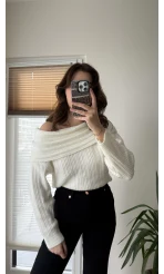 Yves Kayık Yaka Kazak Kırık Beyaz