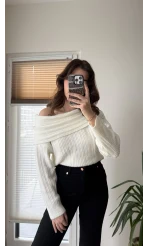 Yves Kayık Yaka Kazak Kırık Beyaz