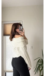 Yves Kayık Yaka Kazak Kırık Beyaz