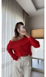 Yves Kayık Yaka Kazak Kırmızı