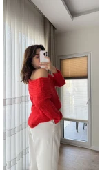 Yves Kayık Yaka Kazak Kırmızı