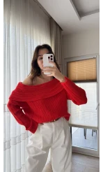 Yves Kayık Yaka Kazak Kırmızı