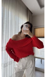 Yves Kayık Yaka Kazak Kırmızı