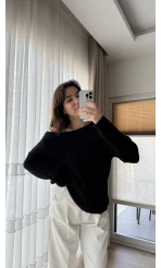 Yves Kayık Yaka Kazak Siyah