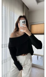 Yves Kayık Yaka Kazak Siyah