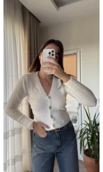 Zra Model Sakallı Yumoş Hırka Beyaz