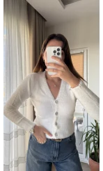 Zra Model Sakallı Yumoş Hırka Beyaz