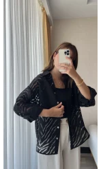 Zehra Transparan Siyah Gömlek&Bluz