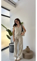 Zenya Yelek - İpli Pantolon Takım - Mint