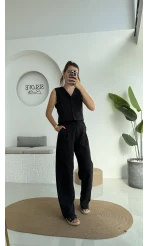 Zenya Yelek - İpli Pantolon Takım - Siyah