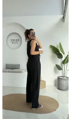 Zenya Yelek - İpli Pantolon Takım - Siyah