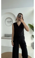 Zenya Yelek - İpli Pantolon Takım - Siyah