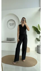 Zenya Yelek - İpli Pantolon Takım - Siyah