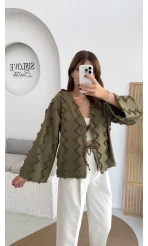 Zikzak Püsküllü Kimono - Haki - Kod: 7030