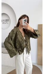 Zikzak Püsküllü Kimono - Haki - Kod: 7030