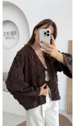Zikzak Püsküllü Kimono - Kahverengi - Kod: 7030