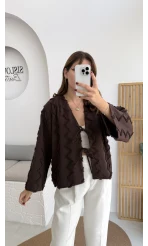 Zikzak Püsküllü Kimono - Kahverengi - Kod: 7030