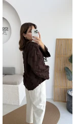 Zikzak Püsküllü Kimono - Kahverengi - Kod: 7030