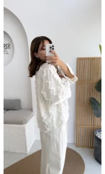 Zikzak Püsküllü Kimono - Kırık Beyaz - Kod: 7030