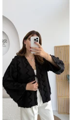 Zikzak Püsküllü Kimono - Siyah - Kod: 7030